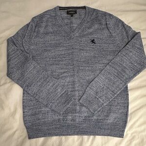 Express Men's Heathered Blue V-Neck Sweater